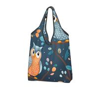 Cute Owls On Branches Foldable Shopping Bag Reusable Grocery Bags Flower Leaves Portable Travel Pounch for Camping Daily Use