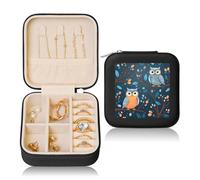 Cute Owls On Branches Small Jewellery Box Flower Leaves PU Leather Travel Jewellery Organizer for Women Girls Storage Case for Rings Earrings Necklaces Bracelets