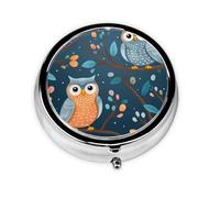 Cute Owls On Branches Small Pill Box 3 Compartment Portable Pill Box for Purse Pocket Flower Leaves Mini Medicine Organiser for Daily Vitamin Fish Oil Storage