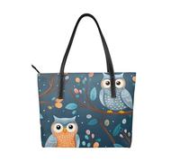 Cute Owls On Branches Vegan Leather Handbag for Women Flower Leaves Tote Bag with Top Handle, Large Shoulder Purse for Everyday Work Travel