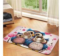 Cute Owls Pet Feeding Mat Absorbent Pu Leather Dog Cat Food Mats Contain Spills Protects Floors, Anti-Slip Rubber Backing Dog Bowl Mats Easy Clean Pet Placemats 30x45cm