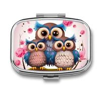 Cute Owls Pill Box for Pocket Square Pill Box 2 Compartment Decorative Portable Travel Pill Holder Tablet Vitamin Organizer Mini Pill Case