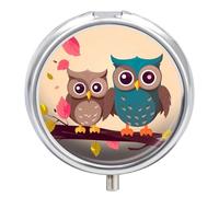 Cute Owls Pill Box Waterproof Portable Medicine Pill Case Moisture Proof Metal Travel Pill Box with 3 Compartment Medicine Case