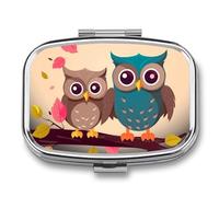 Cute Owls Pill Case with 2 Compartment, Pill Organizer Portable Square Pill Box,Vitamin Pill Organizer for Pocket Purse and Travel