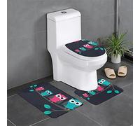 Cute Owls Print Luxurious 3 Piece Bathroom Rugs Set - Impeccably Designed, Fully Printed, Easy To Clean And Durable Mat Set For Your Comfort And Style