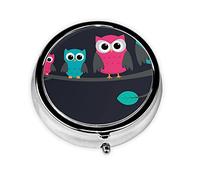 Cute Owls Print Round Pill Organizer 3 Compartment Pill Box Portable Medicine Pill Case for Outdoor Travel