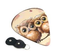Cute Owls Printed Guitar Picks, 6 Pack with Leather Keychain Pick Holder - 0.46mm, 0.71mm, 0.96mm Assorted Thickness for Acoustic Ukulele, Electric Guitar, Acoustic Guitar, Bass