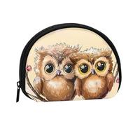 Cute Owls Printed Mini Coin Pouch, Shell Shape Zip Around Wallet, Small Zipper Pouch for Cash, Cards, Keys, Lipstick, Storage Pouch, Travel Organizer