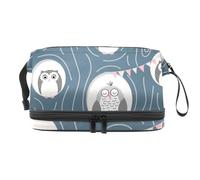 Cute Owls Sleeping on Tree Burrows Double Layer Cosmetic Bag for Women and Girls, Travel Toiletry Bag Makeup Handy Pouch Organiser Bag with Brush Compartment