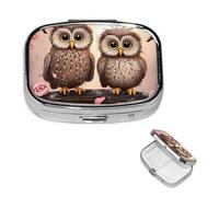 Cute Owls Square Metal Pill Box 2 Compartment Cute Travel Pill Organizer Case Portable Medicine Vitamin Organizer Pill Case for Women Men Travel Unique Gift