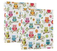 Cute Owls White 1.5 Inch 3 Ring Binder, D Ring Binder with Pockets Decorative Binders for School College or Office (2 Pack)