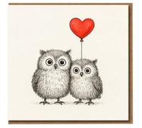 Cute Owls with Heart Balloon Love & Anniversary Card - Romantic Valentine’s Day Card, Blank Inside, for Couples, Partner, Husband, Wife, Boyfriend or Girlfriend