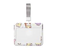 Cute Pajama Party Id Badge Holder with Lanyard-Horizontal Card Protector, Clear Abs Hard Shell for Work Office Events