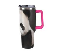 Cute Panda 40 Oz Tumbler with Handle And Flip Straw, Vacuum Insulated Stainless Steel Tumbler Cups, Travel Coffee Mug, Dishwasher Safe & Bpa-Free, Reusable Water Bottle(Light Rose Red)