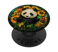 Cute Panda Among Sunflowers Round Nature Artwork PopSockets Adhesive PopGrip
