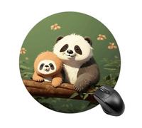Cute Panda and Sloth Mouse Pad Funny Round Mousepad Anti-Slip Rubber Mouse Mat Laptop Desk Accessories 7.8 X 7.8 Inch for Office and Home Use
