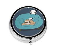 Cute Panda and Sloth Print Round Pill Organizer 3 Compartment Pill Box Portable Medicine Pill Case for Outdoor Travel