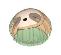 Cute Panda And Sloth Print Shower Cap For Women Reusable Double-Layer Fabric Shower Caps Girls Hair Caps