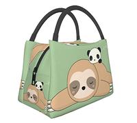 Cute Panda and Sloth Printed Insulated Lunch Bag for Men Women Cool Lunch Boxes Foldable Lunch Tote Bag