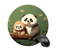 Cute Panda And Sloth Round Mouse Pad, Non-Slip Rubber Base Waterproof Washable, Computer Mouse Mat for Office Gaming Studying, Premium-Textured Durable Portable Circle Mousepad for Desktop PC Notebook