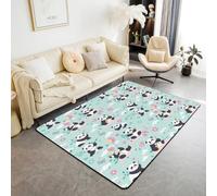 Cute Panda Area Rug Watercolor Flower Leaves Indoor Floor Mats Entrance Rugs for Boys Girls Room Decor,Cartoon Animal Theme Non Slip Absorbent Carpets, 4'11" x 3'3" (Rectangular)