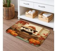 Cute Panda Autumn Bath Mat, Fall Leaves Pumpkin Non Slip Shower Rug, Cozy Flannel Washable Bath Rugs for Bathroom Toilet Decor 20x32 Inch