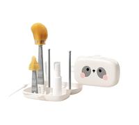 Cute Panda Baby Bottle Brush Set - 7 in 1 Travel-Friendly Bottle Cleaning Kit with Silicone Brush, Nipple Brush, Soap Dispenser & Portable Case - Ideal for Home and Travel, White