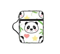 Cute Panda Bamboo Star Bible Cover with Zipper, Bible Case Organizer with Handle, Water-Resistant Oxford Fabric Bible Bag for Women Men 27x20cm