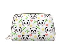 Cute Panda Bamboo Star Leather Makeup Bag for Travel, Portable Cosmetic Organizer, Make Up Bag with Zipper