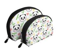 Cute Panda Bamboo Star Portable Shell Cosmetic Bag Set - Travel Makeup Organiser with Zipper & Inner Compartments