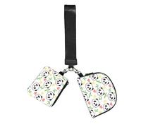 Cute Panda Bamboo Star Wristlet Keychain Wallet Pouch with Strap Double Zipper Small Coin Purse Portable Wrist Bag for Travel Gym Daily Use
