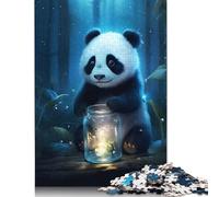 Cute Panda Bear Glow Jigsaw Puzzles for Adults 500 Piece High Challenging DIY Large Puzzle Educational Toy Funny Family Games Unique Home Decor 500pcs (52x38cm)