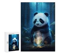 Cute Panda Bear Glow: New Year Gift, 300 PCS Challenging Puzzle for Adults, for Mindful Indoor Entertainment