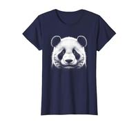 Cute Panda Bear Head in Realistic Drawing Style T-Shirt, Women, Navy Blue, Medium