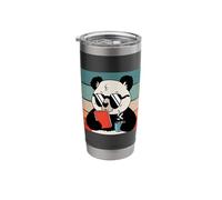 Cute Panda Bear Holding Coffee and a Book Reading Panda Stainless Steel Insulated Tumbler