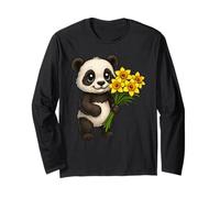 Cute Panda Bear Holding Daffodil Flower Long Sleeve T-Shirt