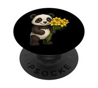 Cute Panda Bear Holding Daffodil Flower PopSockets Adhesive PopGrip