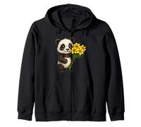 Cute Panda Bear Holding Daffodil Flower Zip Hoodie