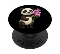 Cute Panda Bear Holding Orchid Flower PopSockets Adhesive PopGrip