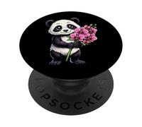Cute Panda Bear Holding Orchid Flower PopSockets Adhesive PopGrip