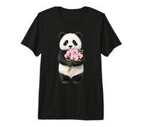 Cute Panda Bear Holding Orchid Flower Premium T-Shirt
