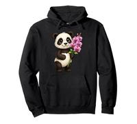 Cute Panda Bear Holding Orchid Flower Pullover Hoodie