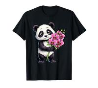 Cute Panda Bear Holding Orchid Flower T-Shirt