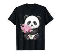 Cute Panda Bear Holding Orchid Flower Tri-Blend T-Shirt