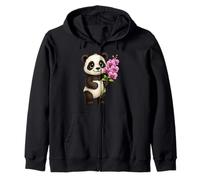 Cute Panda Bear Holding Orchid Flower Zip Hoodie