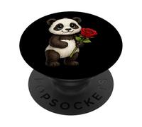 Cute Panda Bear Holding Rose Flower PopSockets Adhesive PopGrip