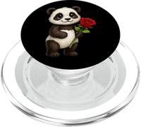 Cute Panda Bear Holding Rose Flower PopSockets PopGrip for MagSafe