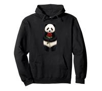 Cute Panda Bear Holding Rose Flower Pullover Hoodie