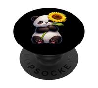 Cute Panda Bear Holding Sunflower Flower PopSockets Adhesive PopGrip