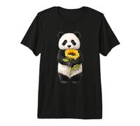 Cute Panda Bear Holding Sunflower Flower Premium T-Shirt